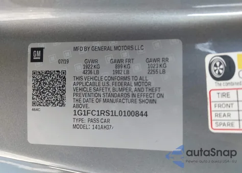 2020 Chevrolet Camaro Rwd 2Lt from USA, damaged, VIN 1G1FC1RS1L0100844